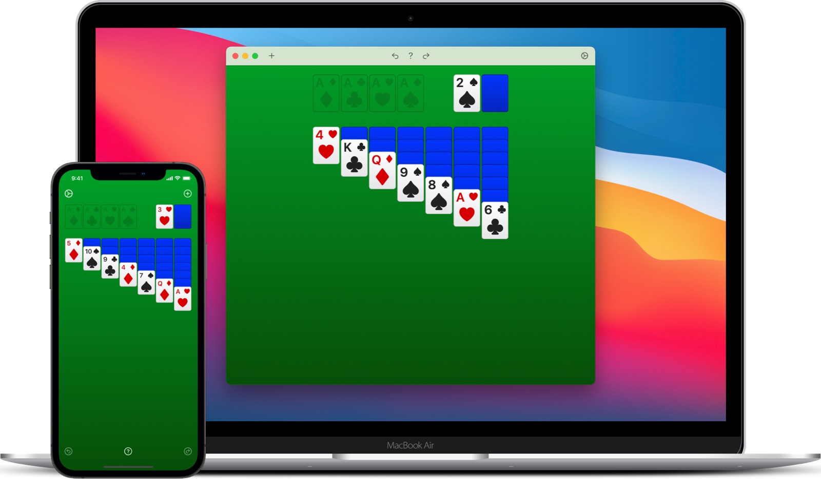 Solitaire open on iPhone and MacBook