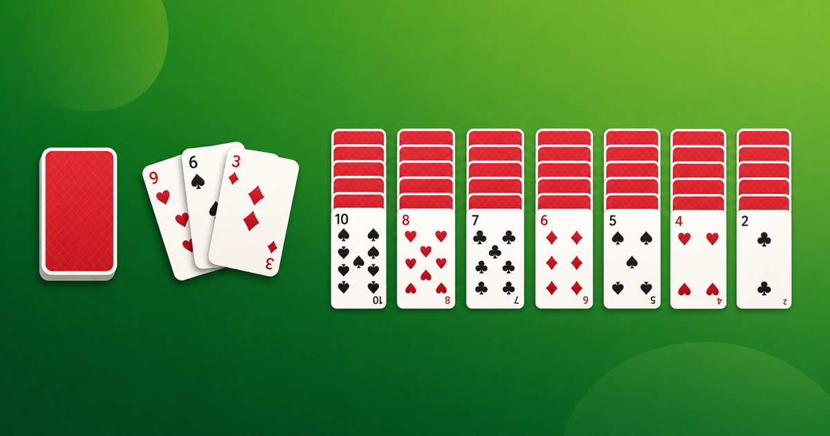 A Klondike Solitaire draw pile with cards fanned beside tableau columns