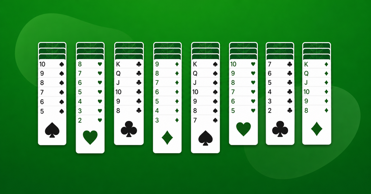 Spider Solitaire columns of cards forming descending runs