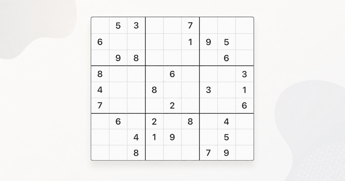 A partially filled 9x9 Sudoku grid with bold 3x3 box lines